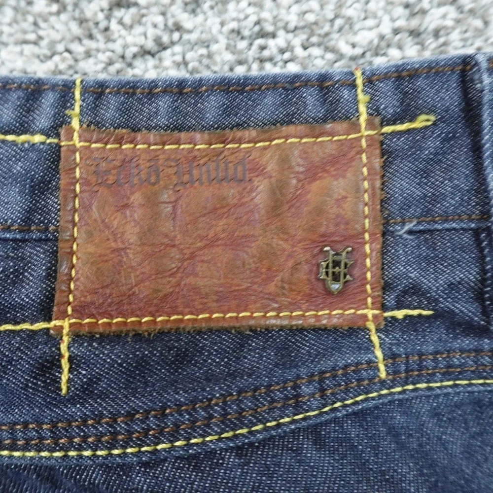 Ecko Unltd Jeans Mens 38X32 Dark Blue Denim Pants Wide Leg Baggy Hip Hop Y2K 00s